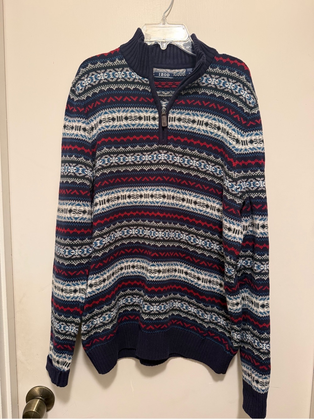 IZOD Men’s Navy Fair Isle Quarter-Zip Sweater Size Medium